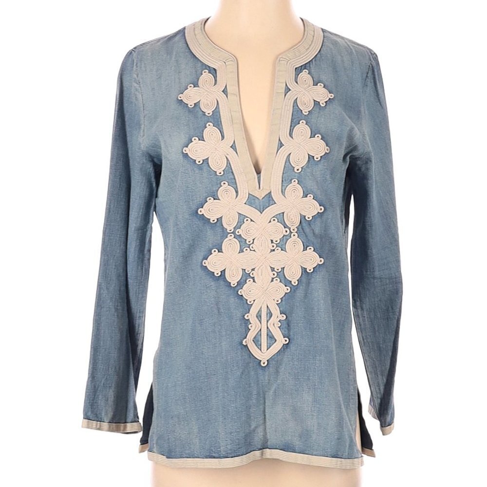 J. Crew Embroidered detail V-Neck Blouse